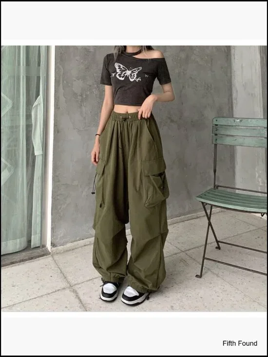 Women's Baggy Cargo Pants High Waist Straight Leg Multi Pocket Loose Fit - Picture 5 of 7